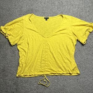 Women’s XL Express Yellow Drawstring Cropped Blouse Flowy Sleeves